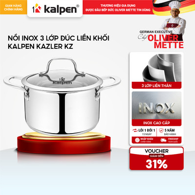 Nồi Inox 304 liền khối KALPEN KAZLER KZ size 18-20-24cm hàng chính hãng