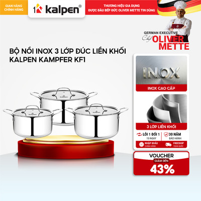 Bộ 3 nồi Inox 304 liền khối KALPEN KAMPFER KF1 16-20-24cm hàng chính hãng