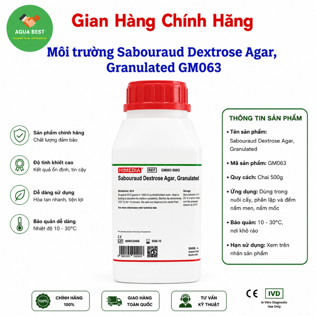 [Chính Hãng] Môi trường Sabouraud Dextrose Agar, Granulated GM063 500gram - Himedia Ấn Độ