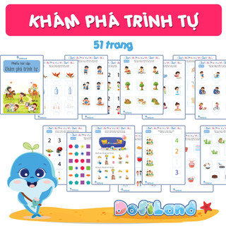 Phiếu bài tập Bộ phiếu Khám phá Trình tự phát triển logic cho bé 4-7 tuổi 50trang in màu A4 DofiLand