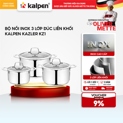 Bộ 3 nồi Inox 304 liền khối KALPEN KAZLER KZ1 16-20-24cm hàng chính hãng
