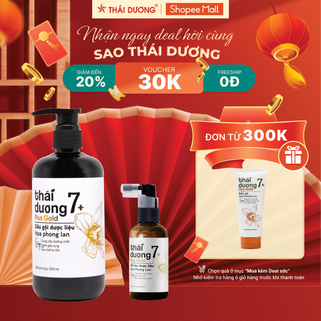 [Live ]Combo Dầu gội Dược liệu Thái Dương 7 Plus Gold 500ml+ Xịt tóc 7 Plus Gold 60ml tặng xả 7 plus