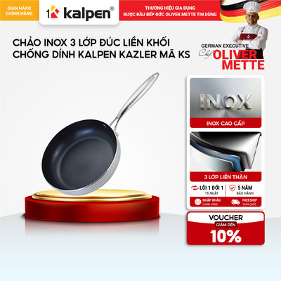 Chảo Inox 304 liền khối chống dính Daikin KALPEN KAZLER KS size 20-24-26-28-30cm hàng chính hãng
