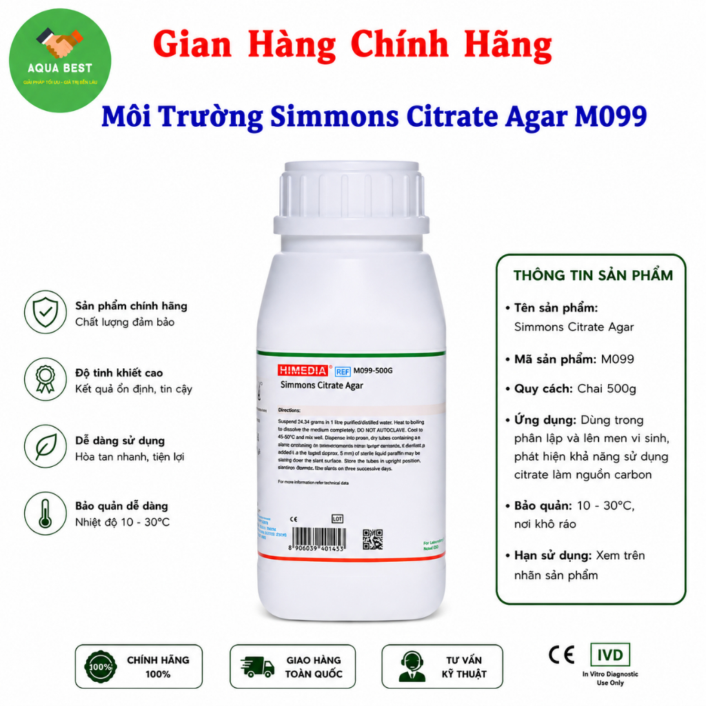 [Chính Hãng] Môi trường Simmons Citrate Agar M099 500gram Himedia Ấn Độ