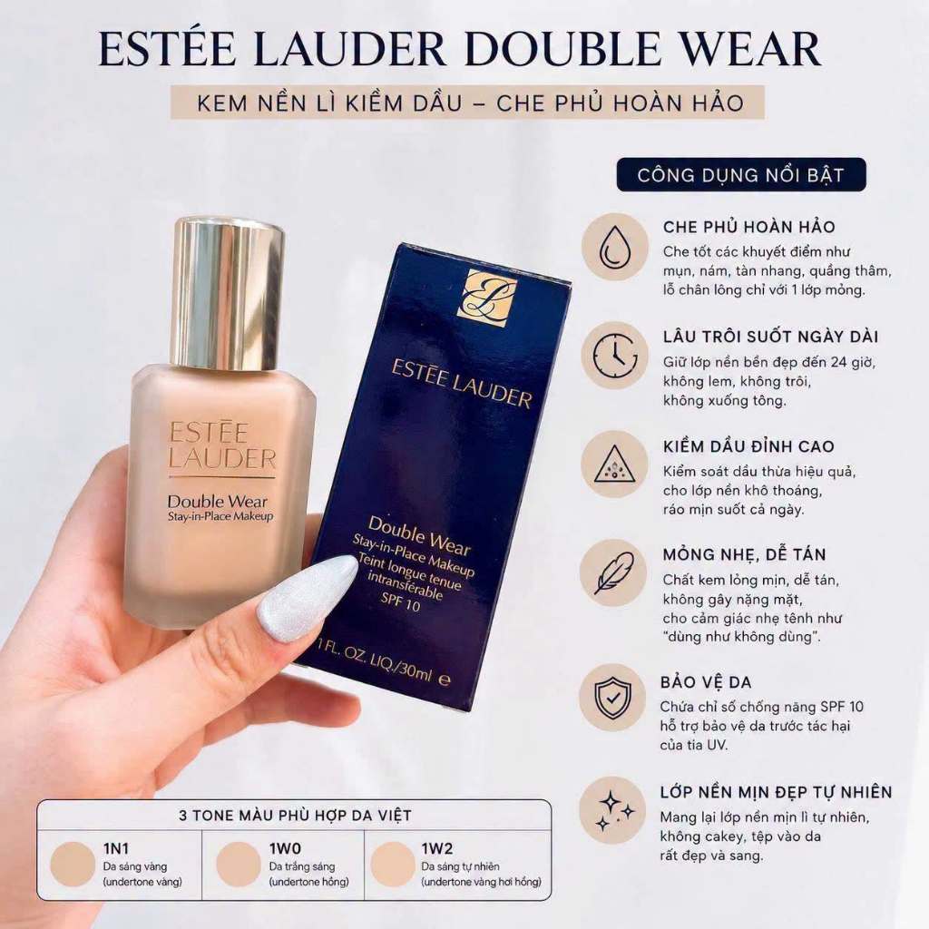 Fullbox 30ML Kem nền Kiềm Dầu Lâu Trôi Estee Lauder lâu trôi 1C0/1C1/1W1/1W2