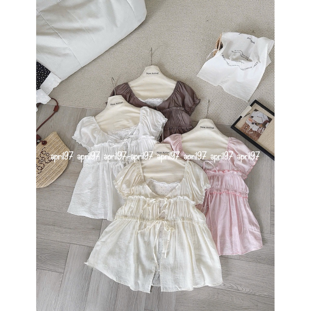 Áo babydoll phối chấm bi Lamoon (ảnh thật/ hoả tốc)