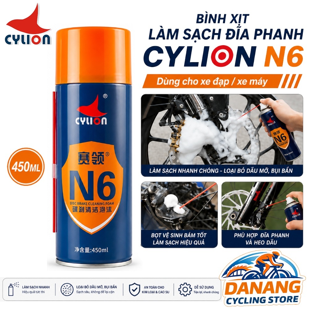 Bình Xịt Làm Sạch Đĩa Thắng (Phanh) Xe Đạp, Xe Máy Cylion N6 – Chống Ồn Kêu Phanh