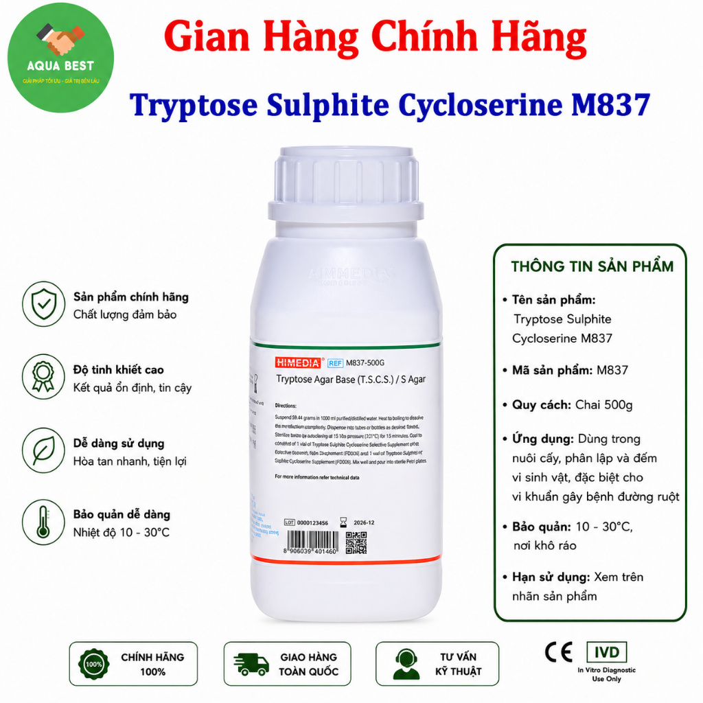 [Chính Hãng] Môi trường Tryptose Sulphite Cycloserine M837, 500gram Himedia Ấn Độ