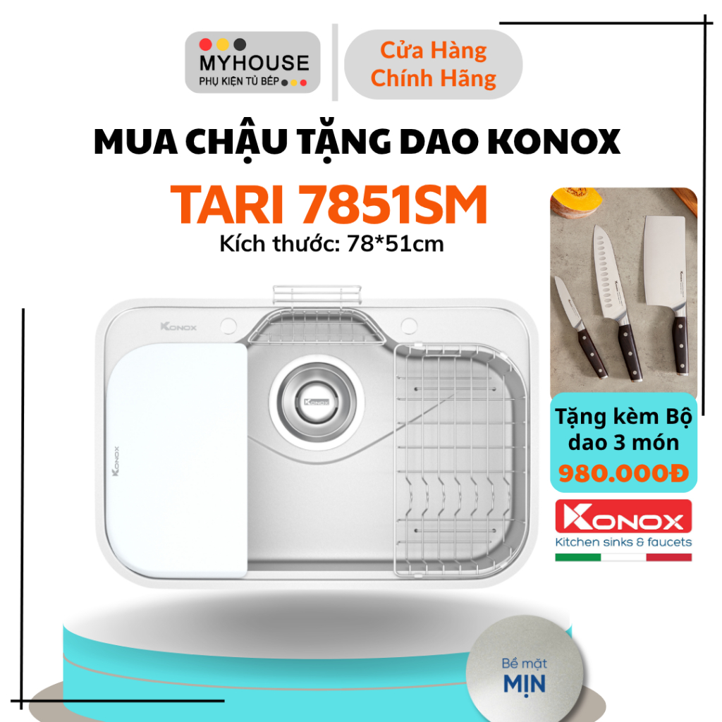 Chậu rửa bát Konox Tari 7851SM, Bồn rửa chén 78*51cm