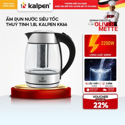 Ấm đun siêu tốc thủy tinh KALPEN KK66 1.8L có lọc trà hàng chính hãng
