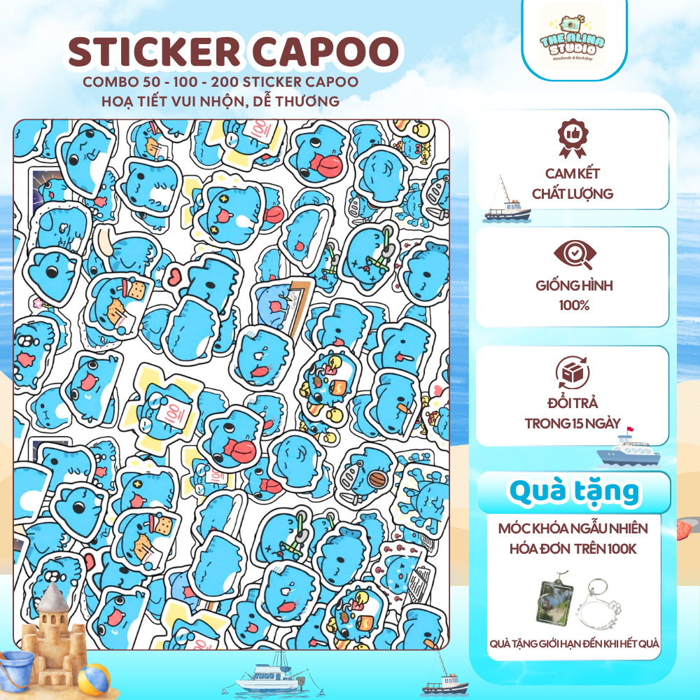 Set 50/100/200 Sticker Capoo, Sticker Sanrio, Sticker Pochacco,The Alina Studio,Tặng móc khoá