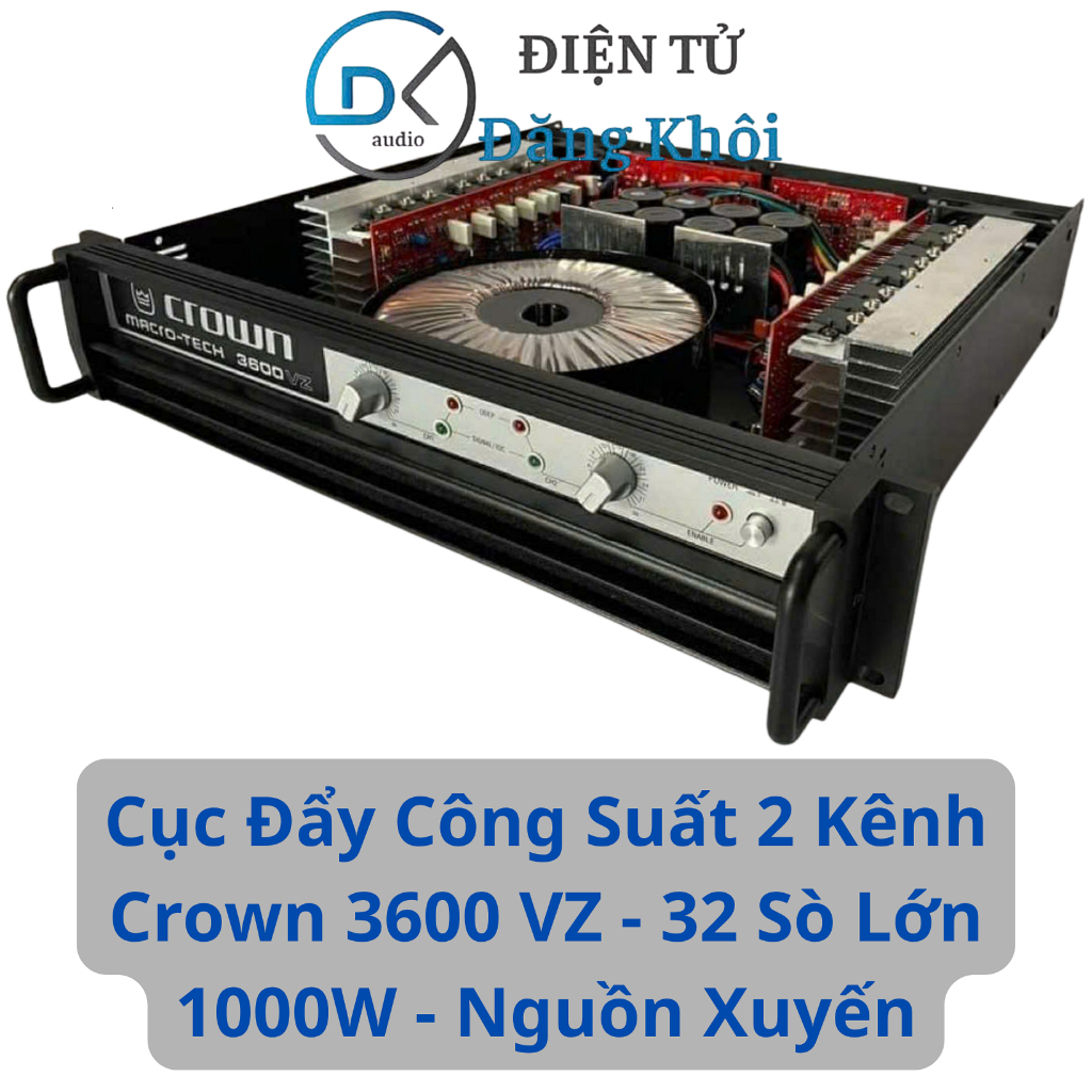 Cục Đẩy Công Suất 2 Kênh Crown 3600 VZ Hàng Nhập Khẩu - 32 Sò Lớn - 1000W - Xuyến Đồng . Cục Đẩy 2 K