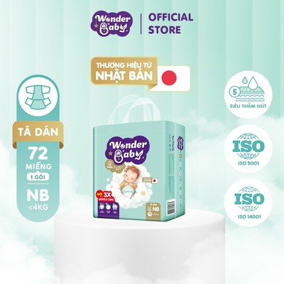Tã dán Wonder Baby 5 lớp siêu thấm hút,size NB72/S56/M48