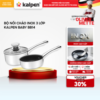 Bộ nồi chảo 2 món Inox 304 liền khối KALPEN BABY BB14 14cm hàng chính hãng