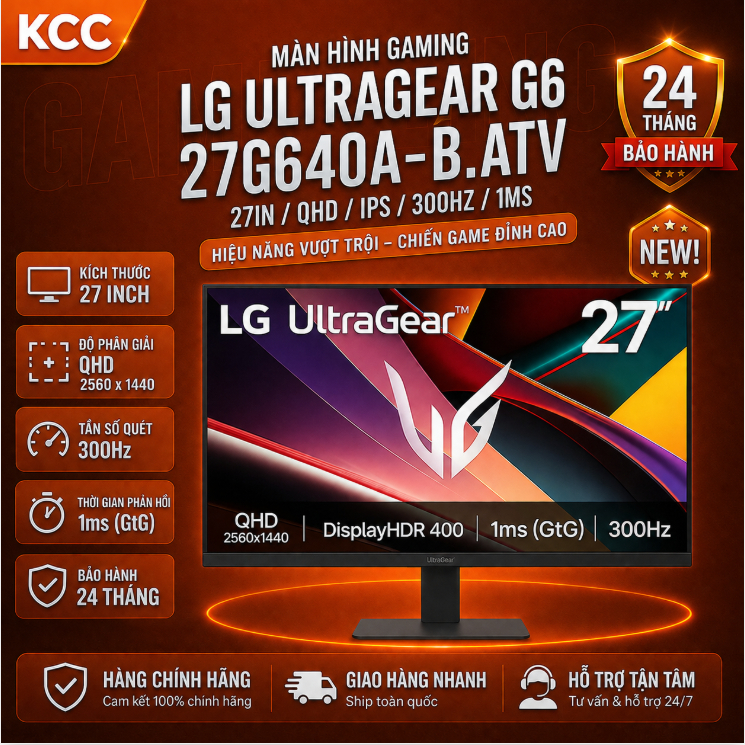 Màn hình Gaming LG UltraGear G6 27G640A-B 27 inch QHD IPS 300Hz 1ms – Tốc độ cực cao cho game thủ