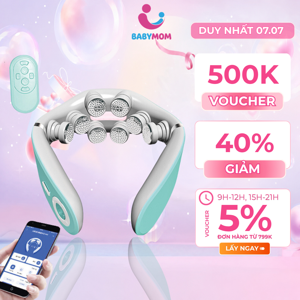 Máy Massage Cổ Vai Gáy 8D-G79 Máy Matxa Xung Điện Kép, Chườm Nóng Hồng Ngoại Có App Điều Khiển Từ Xa