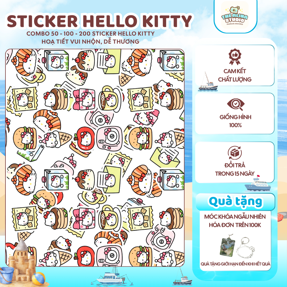 Set 50/100/200 Sticker Hello Kitty, Sticker Sanrio, Sticker Pochacco,The Alina Studio,Tặng móc khoá