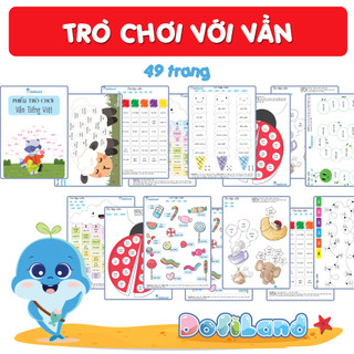 [Kèm quà tặng]Phiếu bài tập Bộ phiếu Trò chơi Khám phá Vần cho bé4-6tuổi 49 trang in màu A4 DofiLand