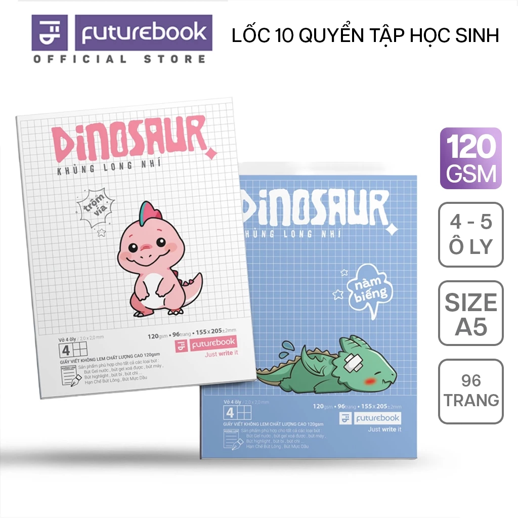 Tập Học Sinh FUTUREBOOK A5 96 Trang 120GSM, 4 Ô Ly/5 Ô Ly, Lốc 10 Quyển