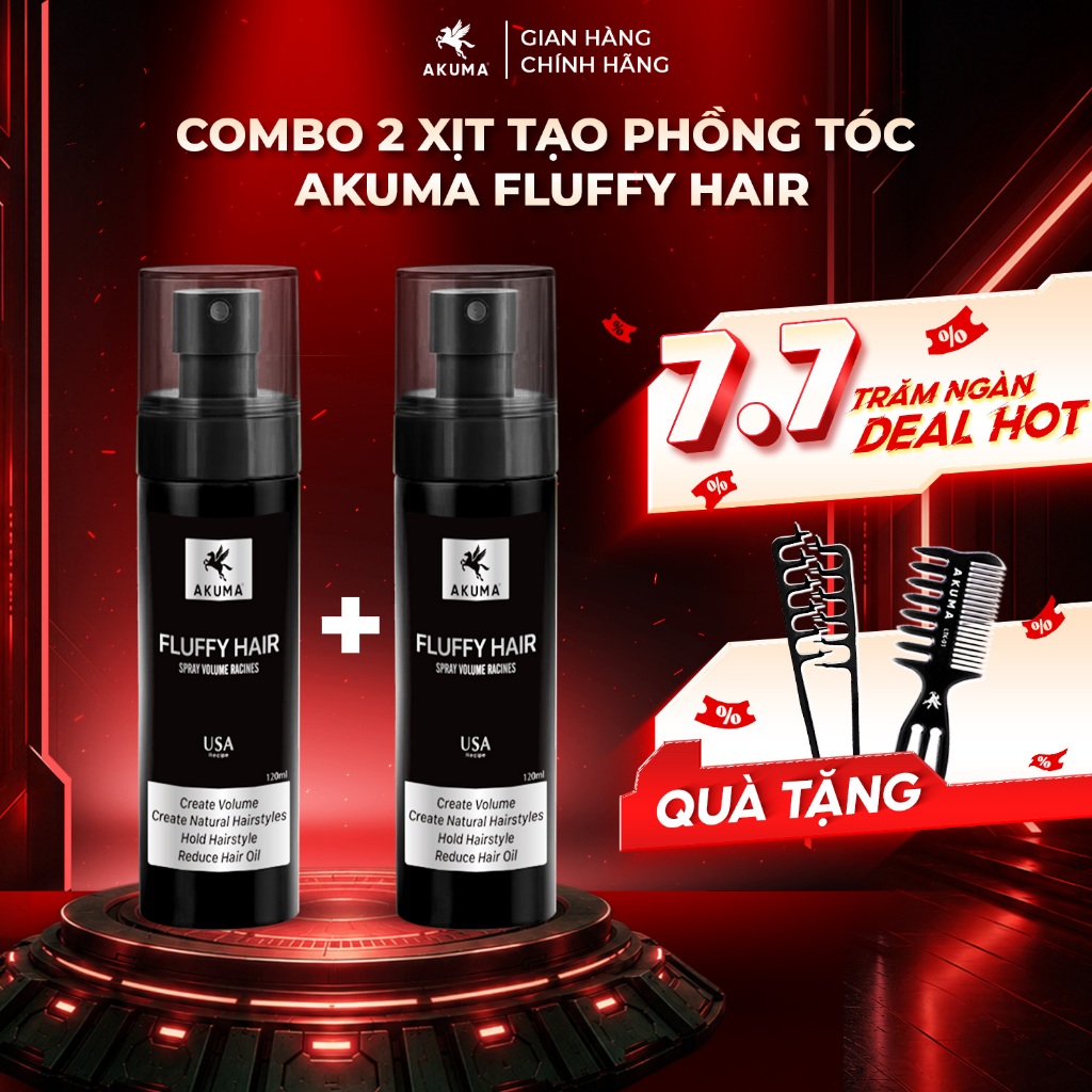 Xịt tạo phồng tóc AKUMA FLUFFY HAIR 120ml Làm phồng tóc, kiềm dầu ngăn ngừa bết tóc, dùng cho cả nam