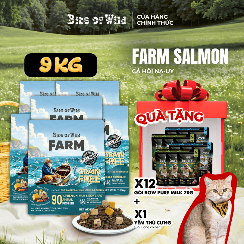 Hạt Cho Mèo Bite Of Wild Farm Cá Hồi Combo 6 Gói 1.5KG, 90% Đạm Động Vật, Giàu Taurine & Arginine