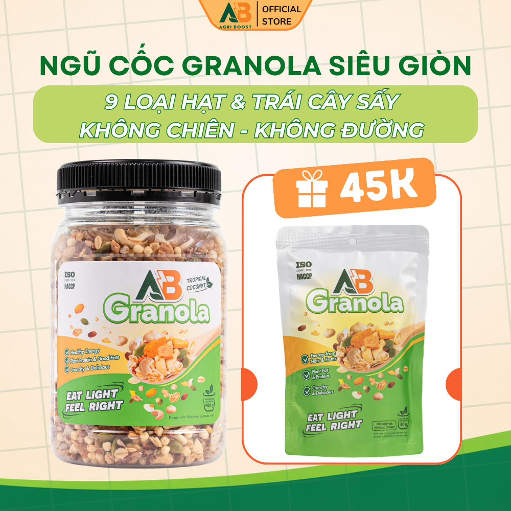 [TẶNG GRANOLA] Ngũ Cốc Hạt Dinh Dưỡng Mix Ăn Healthy AB NUTRITION AB Granola 480g Vị Dừa Nhiệt Đới
