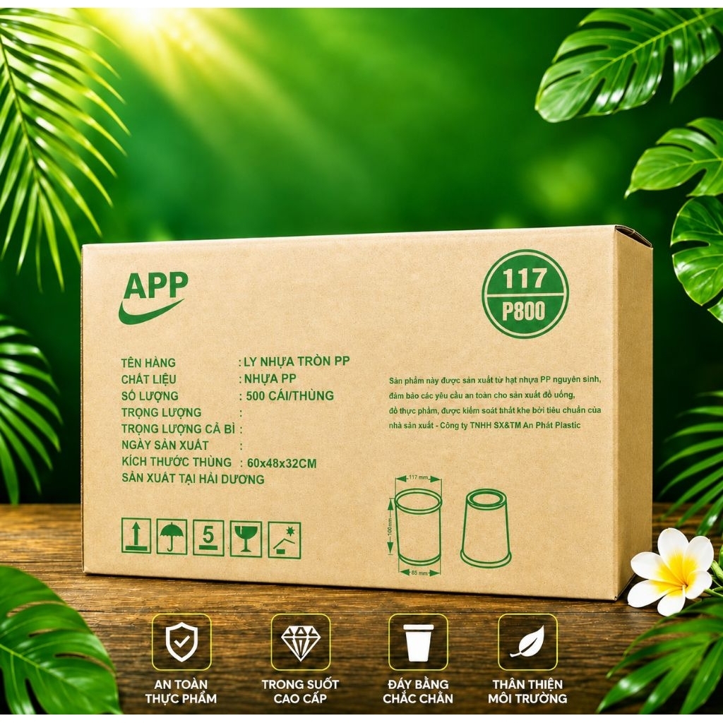 Sỉ Thùng 500 Ly Nhựa PP 800ml Miệng 117mm APP