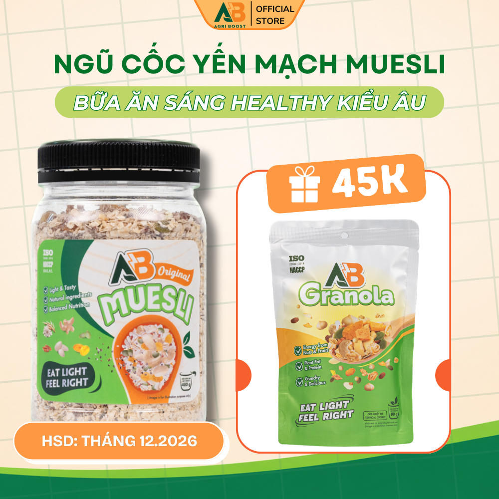 [TẶNG GRANOLA] Ngũ cốc yến mạch nguyên cám Châu Âu Muesli mix hạt và trái cây Healthy Eat Clean AB N
