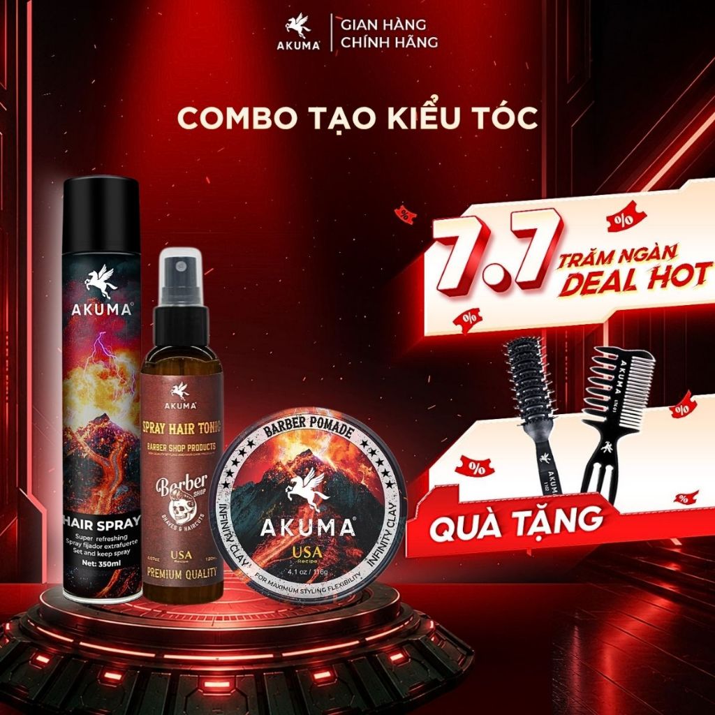 [COMBO] Sáp Vuốt Tóc, Gôm Xịt Tóc AKUMA  Giữ Nếp, Tạo Kiểu Tóc Lên Đến 10h, Hương Nước Hoa Nam