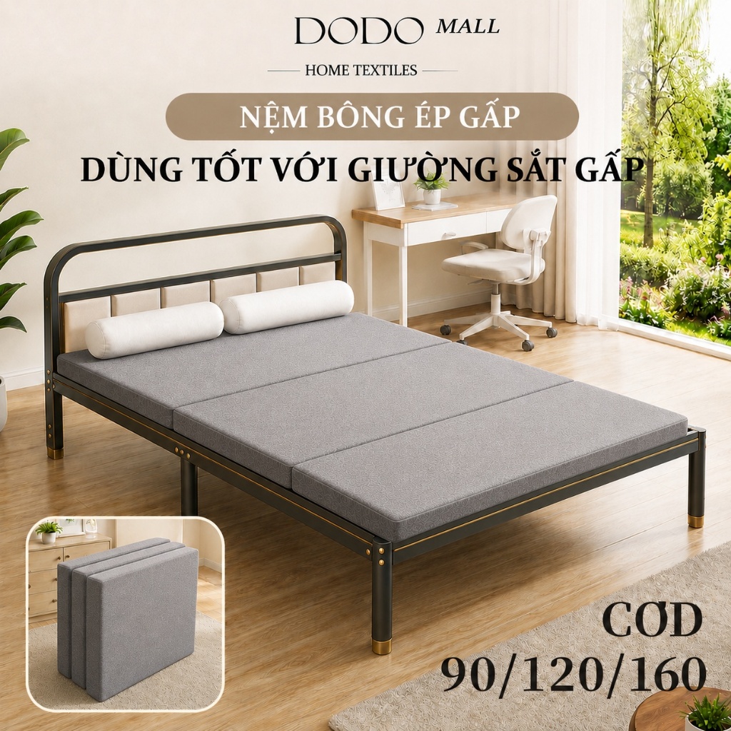 DODO nệm gấp 3 1m6x2m Dày 5/10cm Nệm mút Dễ dàng cất giữ, cho nhà cho thuê, căn hộ nhỏ, văn phòng
