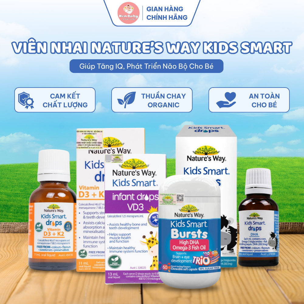 Viên Nhai Nature's Way Kids Smart DHA D3K2 Calcium Magnesium Zinc Liquid Multi Iron Chính Hãng Úc Ch