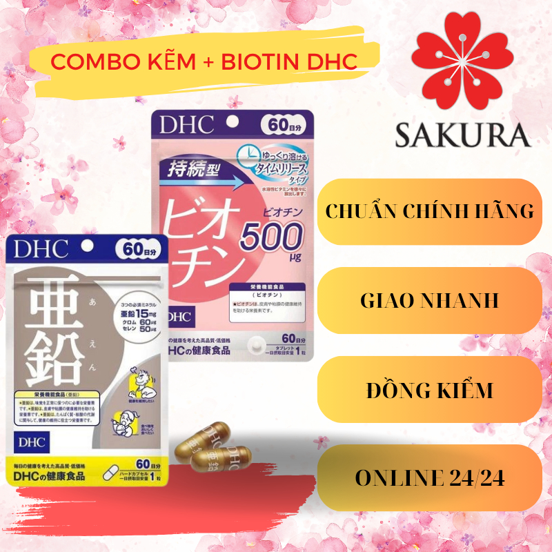 Combo Viên Uống DHC Biotin (60 Ngày) + Kẽm (60 Ngày) Hỗ Trợ Cơ Thể Khoẻ Mạnh Và Tốt Cho Tóc - TPBVSK