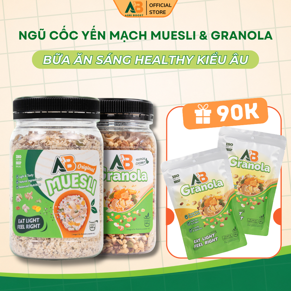COMBO Ngũ Cốc Hạt Dinh Dưỡng Mix Ăn Healthy AB AGRI BOOST NUTRITION Muesli & Granola 480g Ăn Kiêng