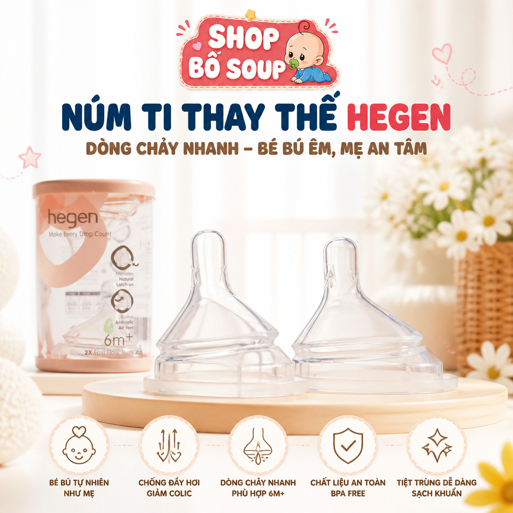Núm ti bình sữa Hegen cho bé cam kết hàng chính hãng