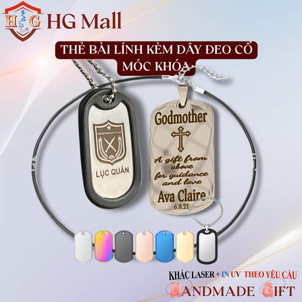 Dogtag Military Khắc Theo Yêu Cầu, Dogtag Vòng Cổ Khắc Laser HG Mall, Móc Khóa, Thẻ Bài Quân Nhân Kh