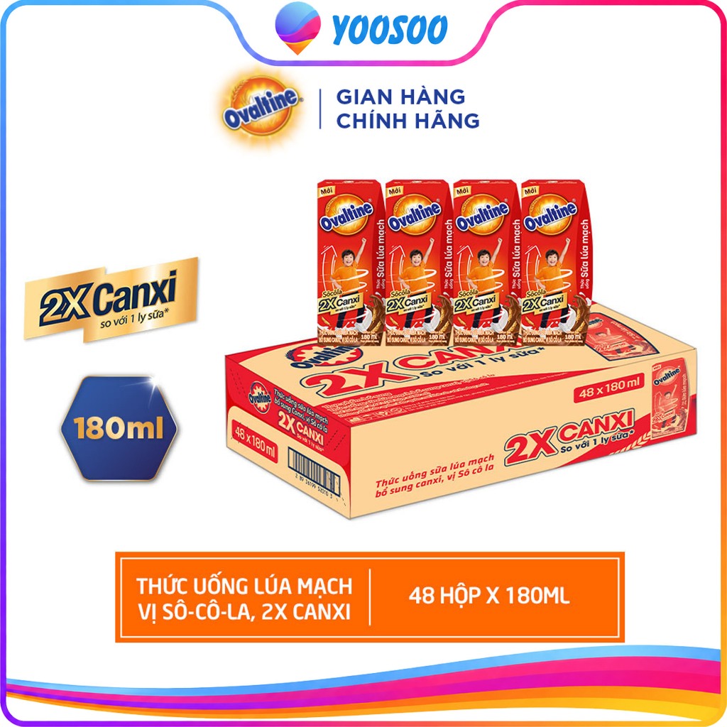 [X2 Canxi] Thùng 48 Hộp Sữa Lúa Mạch Ovaltine 180ml/110ml X2 Canxi Vị Sôcôla Thơm Ngon - YOOSOO