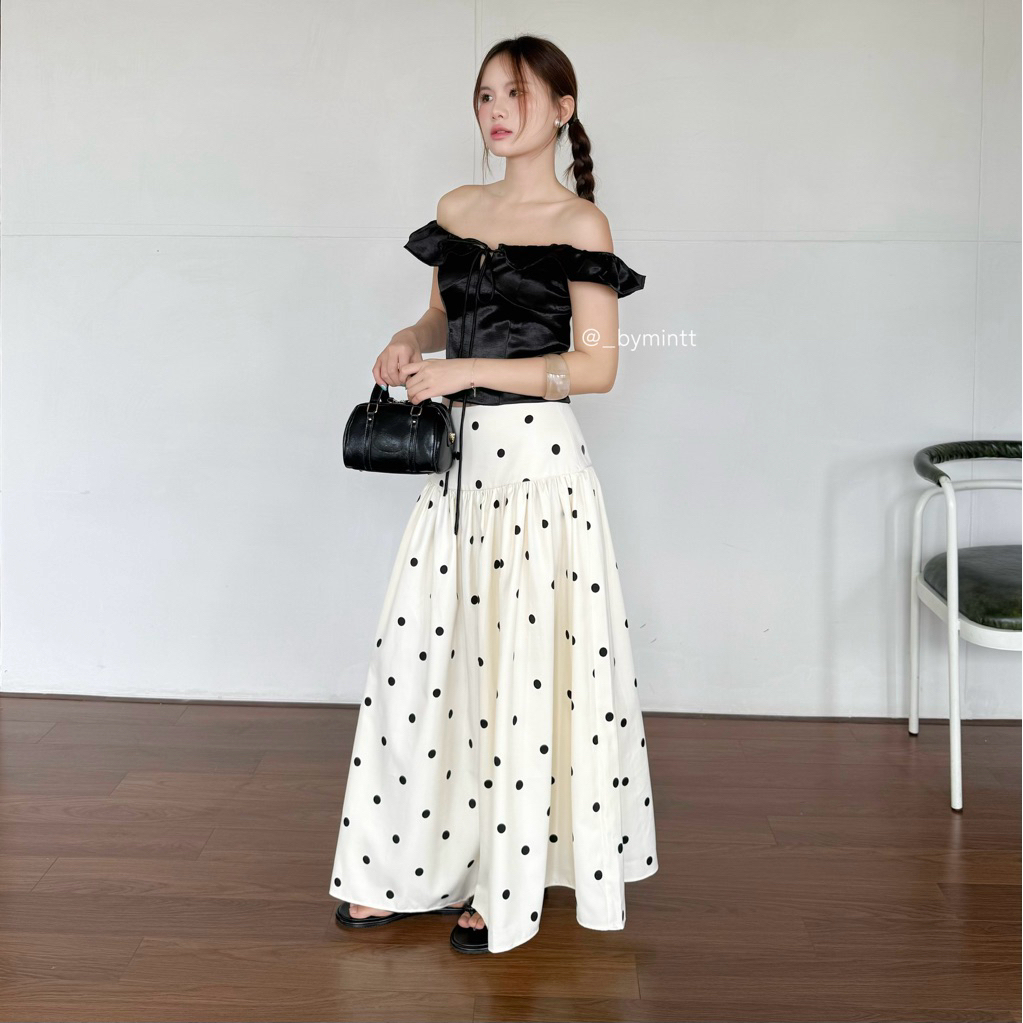 [DEAL MỞ BÁN] Amélie Skirt | Chân váy chấm bi lưng thấp phong cách tiểu thư, sang trọng | Bymintt