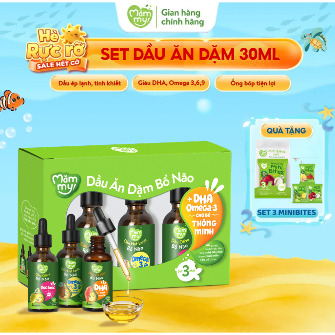 Combo 3 dầu ăn dặm cho bé Mămmy 30ml bổ sung DHA, Omega 3,6,9, phát triển não bộ cho bé 6 tháng