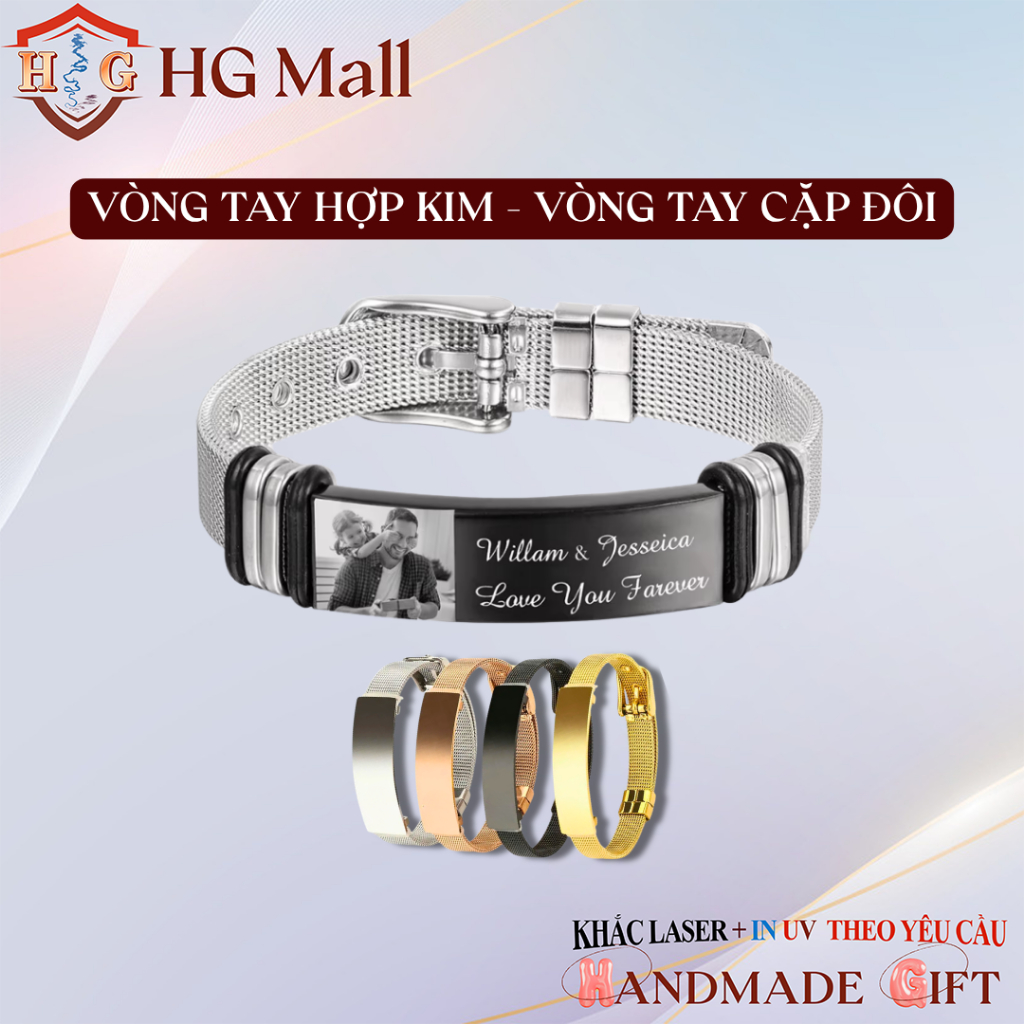 Vòng Tay Khắc Tên Cặp Đôi Tình Yêu HG Mall. Vòng Tay Đôi, Vòng Tay Hợp Kim Làm Quà Tặng Người Yêu, B