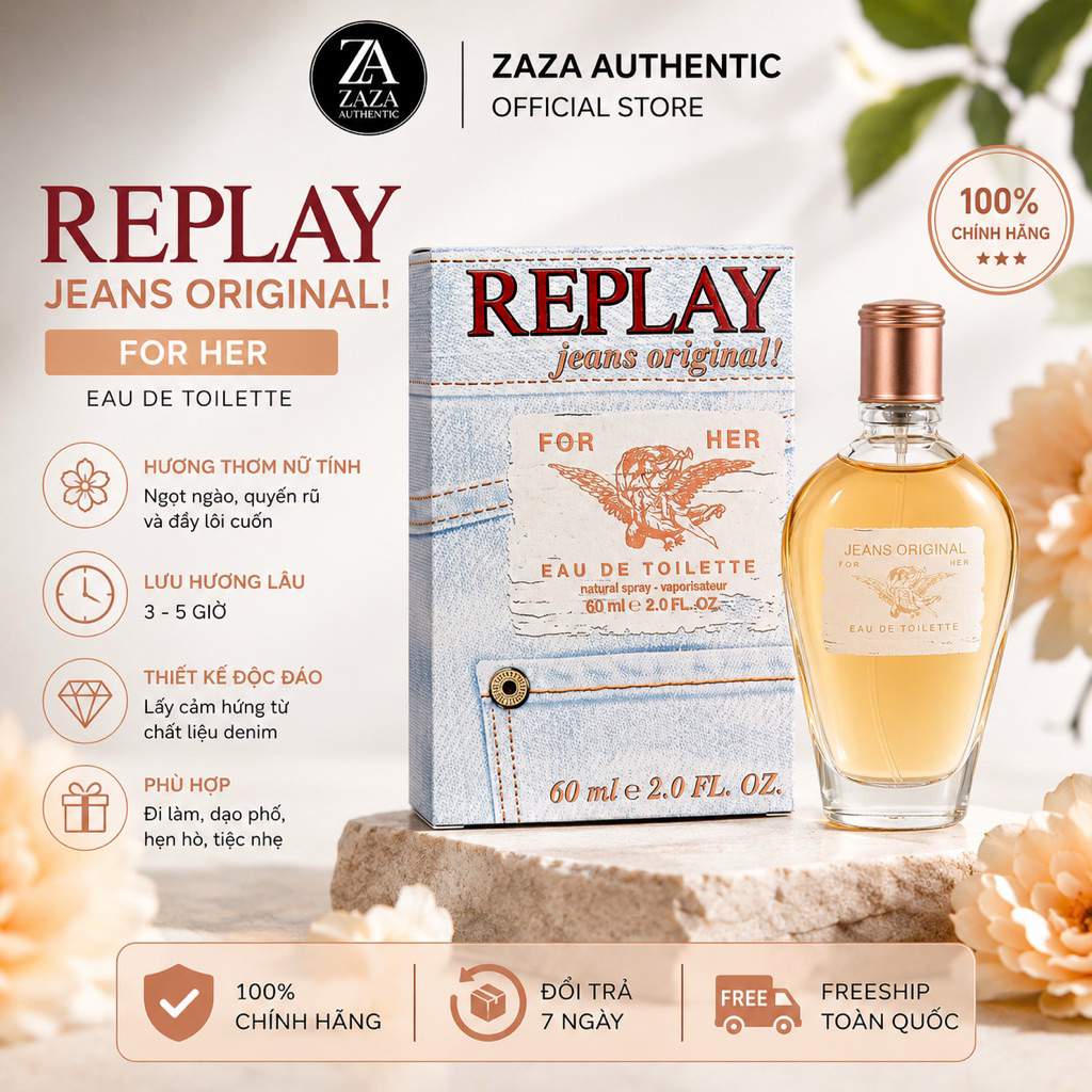Nước Hoa Replay Jeans Original For Her EDT 60ml Chính Hãng | Hương Hoa Cỏ Trái Cây Nữ Tính | ZAZA AU