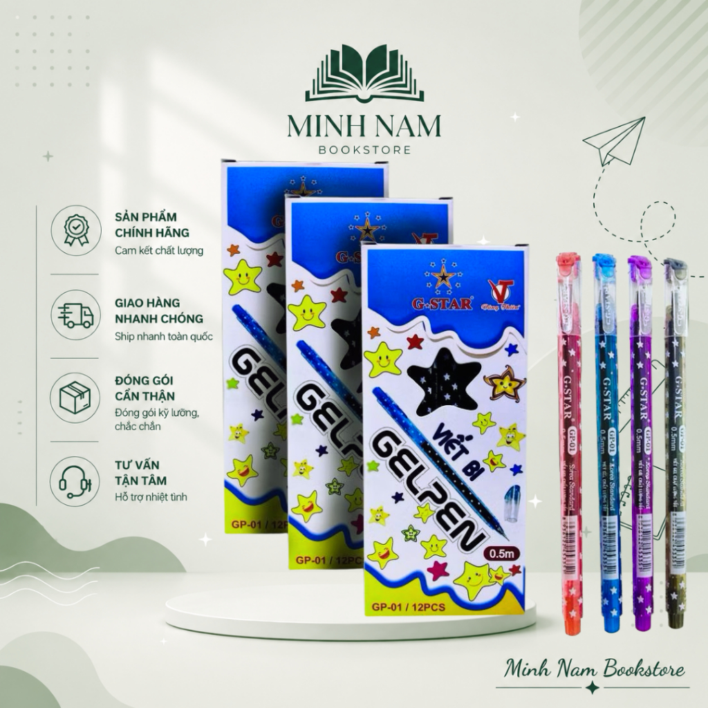 (Combo 5 cây) Bút viết gel nước NGÔI SAO Gstar GP-01/GP01 ngòi 0.5mm