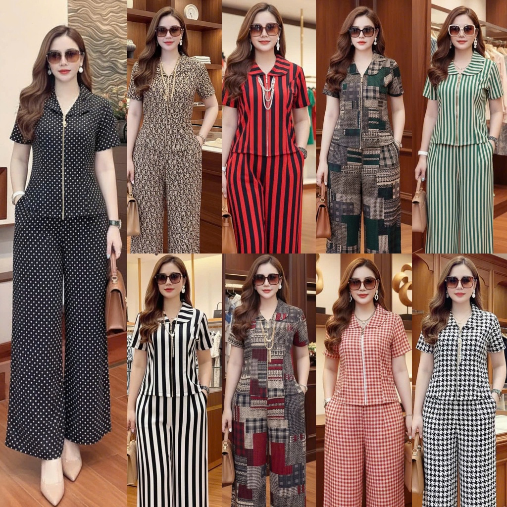 Đồ Bộ Nữ Vải Mango Cao Cấp Cổ Vest Khóa Kéo Quần Ống Suông Thanh Lịch Mã MG18