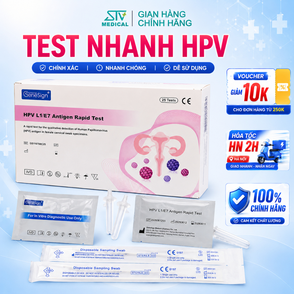 Test Nhanh HPV Genesign Chính Hãng - Bộ Kit Xét Nghiệm Phát Hiện Virus HPV Trong 15 Phút Độ Nhạy Cao