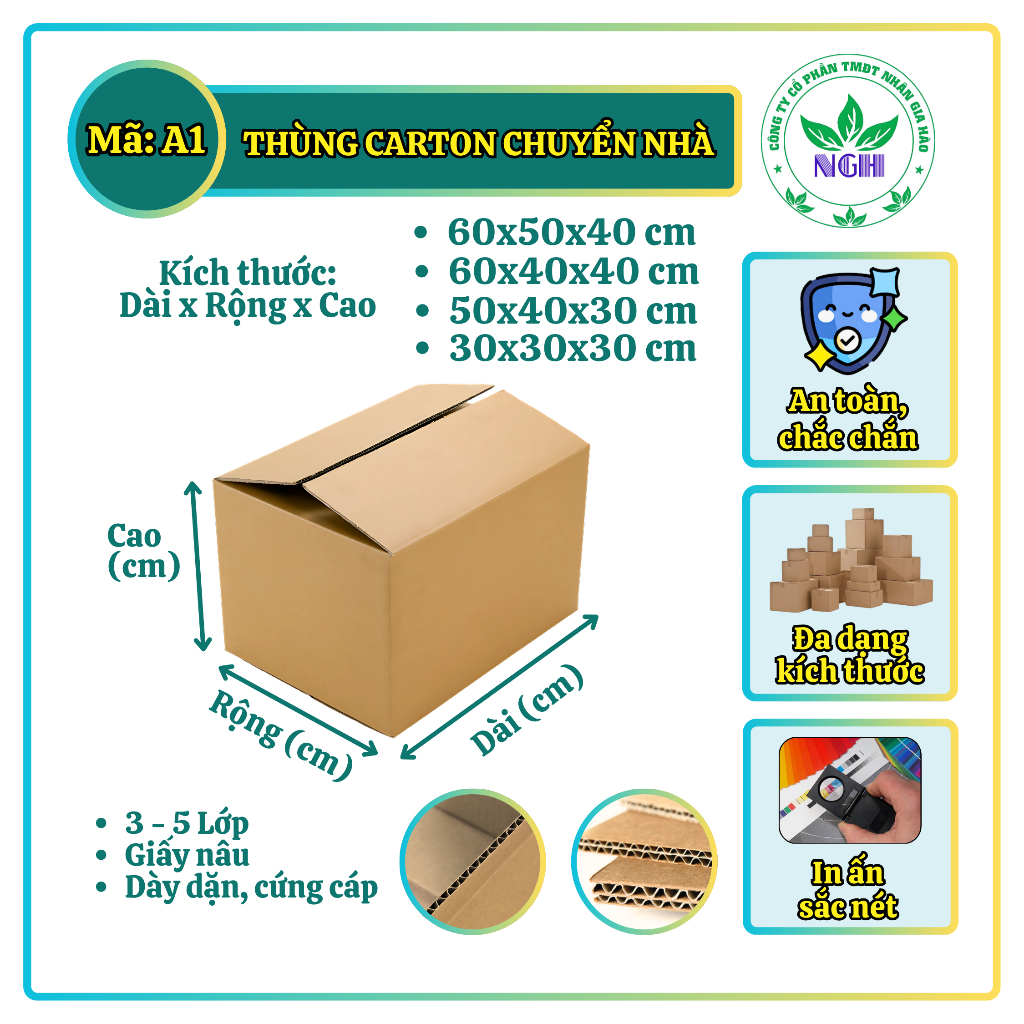 Combo 5 Thùng carton chuyển nhà 30x30x30, 60x50x40, 60x40x40, 50x40x30 cm - NHANGIAHAO