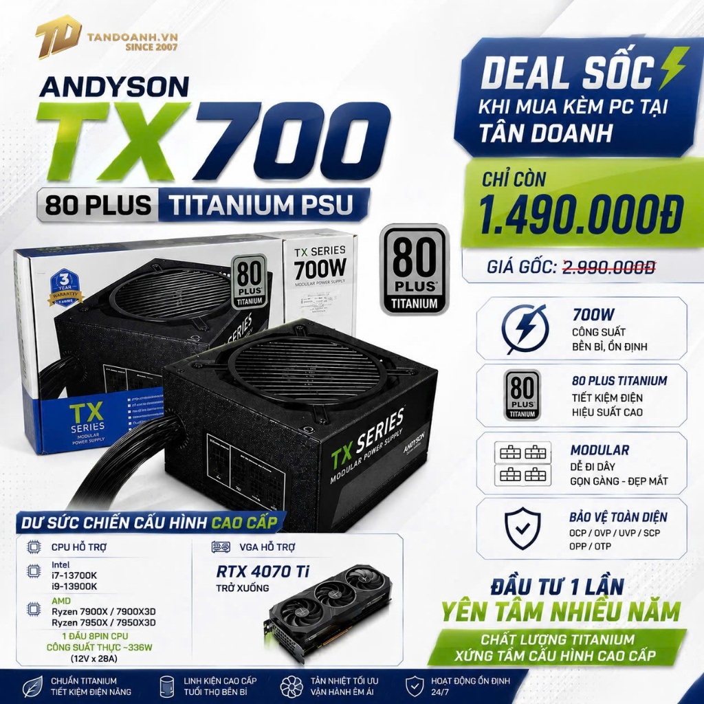 Andyson TX700 700W 80 Plus Titanium PSU