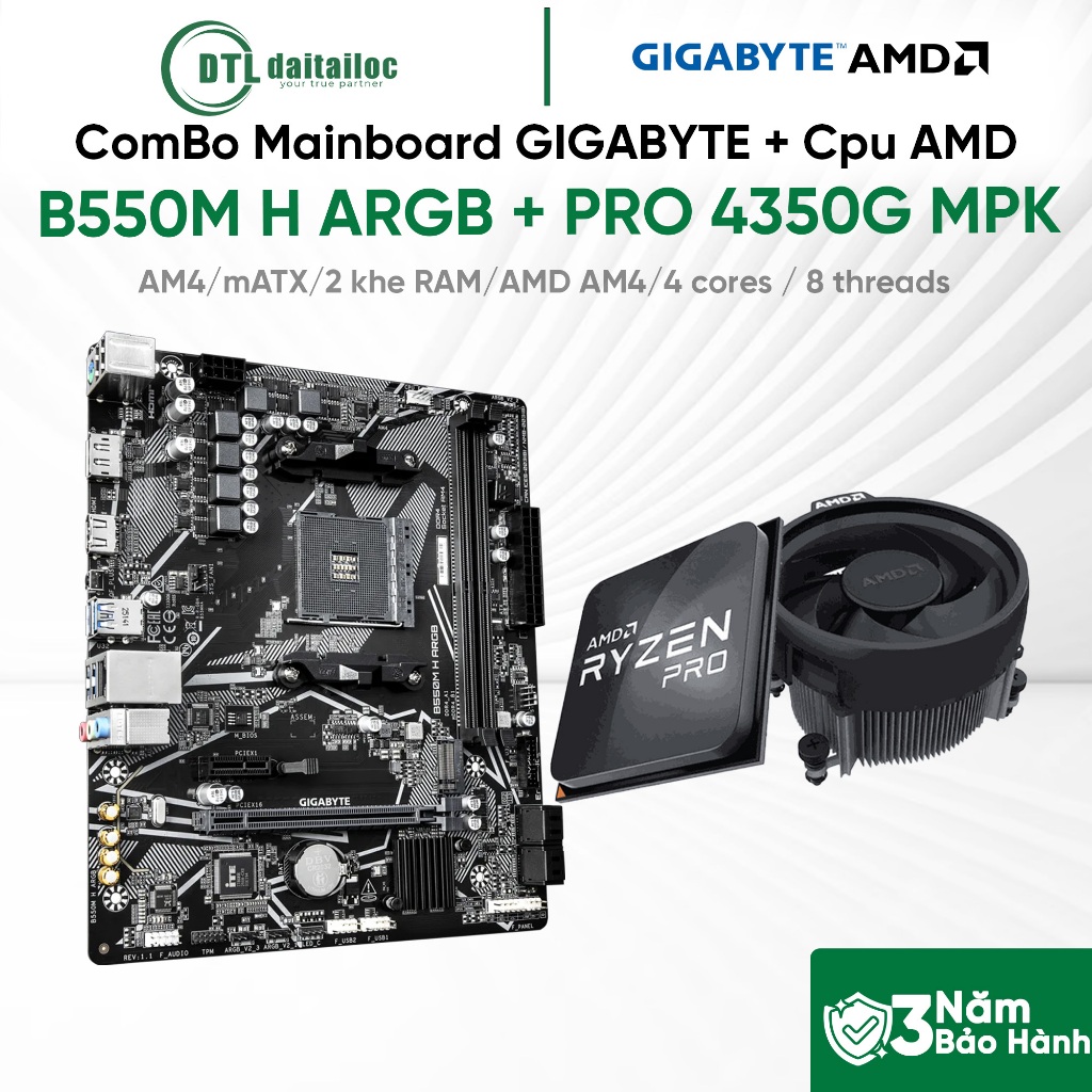 ComBo Mainboard GIGABYTE B550M H ARGB + Cpu AMD Ryzen 3 PRO 4350G MPK | Chính Hãng | Bảo Hành 36 Thá