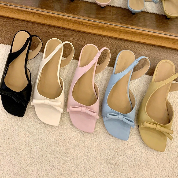 Giày slingback nơ mũi xéo KICHI sandal nữ nơ xinh sang tiểu thư