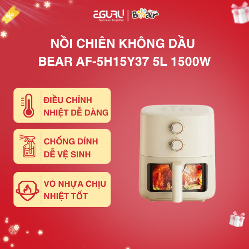NỒI CHIÊN KHÔNG DẦU BEAR AF-5H15Y37 - Công suất 1500W, Dung Tích 5L - Màn hình hiển thị