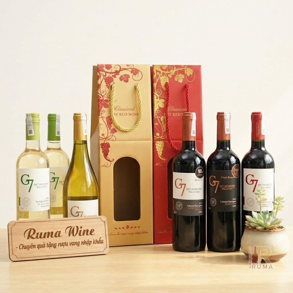 Set quà tặng rượu vang Chile G7 - TG đơn ép kim