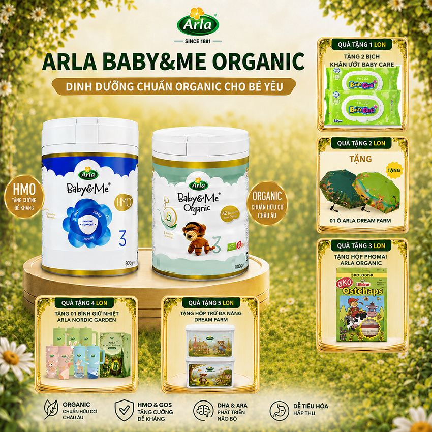 [QUÀ SIÊU TO] Sữa Arla Baby&Me HMO 800gr , Sữa Arla Baby&Me Organic A2 600gr số 1, 2, 3